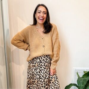 Cupshe Camel Knit V-Neck Button Cardigan